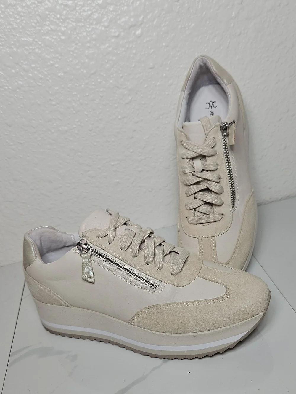 Johnston & Murphy Leather Gracie Platform Sneakers With Side Zip Detail